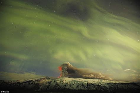Iceland Volcano Northern Lights Appear Above Ash Plume Daily Mail Online
