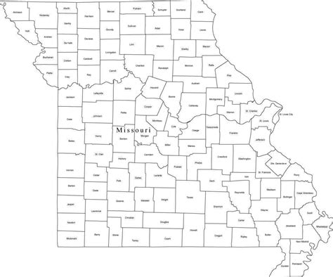 Black And White Missouri Digital Map With Counties