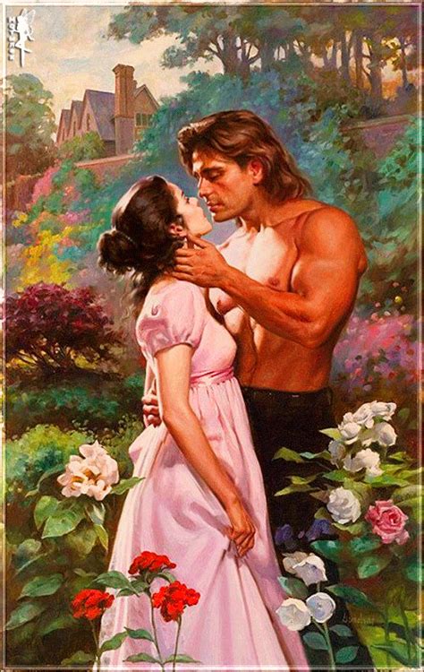 A Painting Of A Man Kissing A Woman In Front Of Some Flowers And Trees