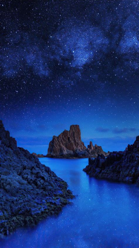 Ocean Rocks On Starry Night 4k Hd Nature Wallpapers Hd Wallpapers