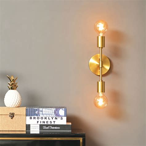 2 Light Brushed Gold Wall Sconce Modern Minimalist Lighting Etsy