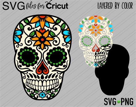 Layered Svg Sugar Skull Cut File Cricut Digital File Png Etsy