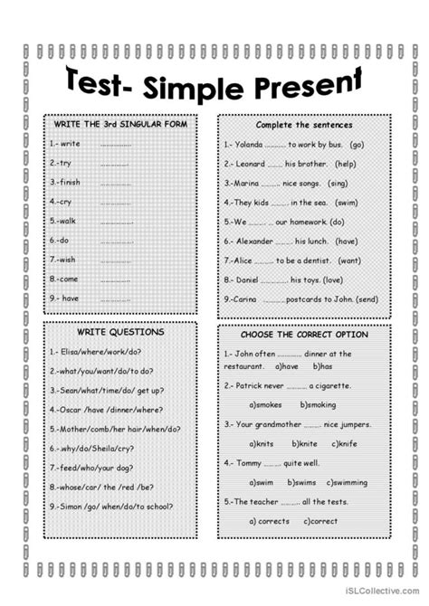 Test Simple Present English Esl Worksheets Pdf And Doc