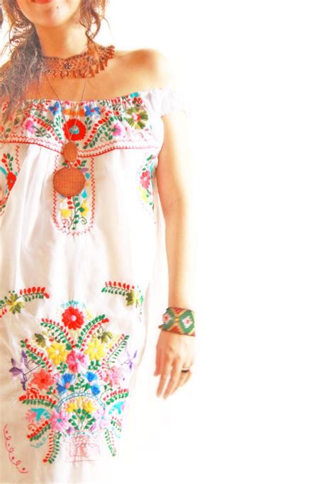 Handmade Mexican Dress From Aida Coronado Vintage Off Shoulder Strapless Mexican Embroidered