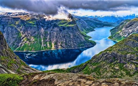 Download Wallpapers Norway Fjord Beautiful Nature Mountains Summer