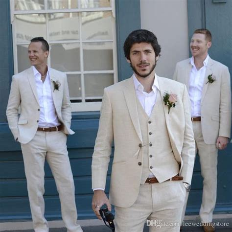 Men S Formal Occasion Ivory Beige Beach Linen Suits Men Wedding Suit Summer Marriage Groom