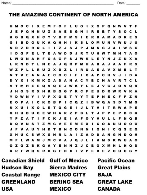 The Amazing Continent Of North America Word Search Wordmint