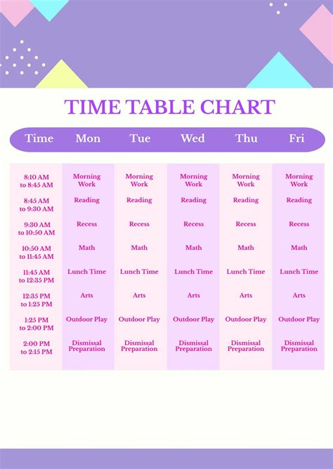 Kindergarten Time Table Chart In Psd Download