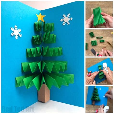 How To Make A 3d Christmas Card Pop Up Diy Red Ted Art