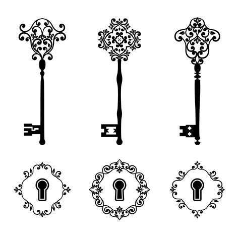 Vintage Keys And Keyholes Set In Black Color Isolated On White 417721
