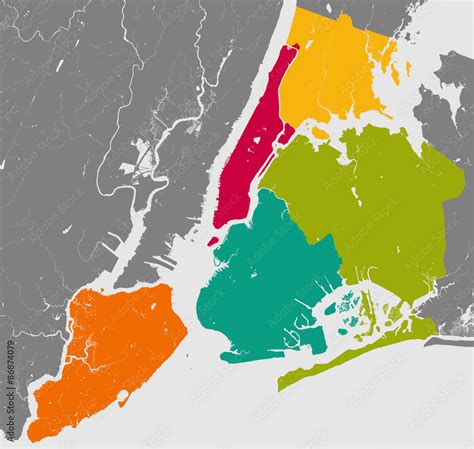 Boroughs Of New York City Outline Map Stock Vector Adobe Stock