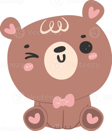 Cute Happy Bear Kawaii Baby Animal Woodland Cartoon Doodle Flat Design