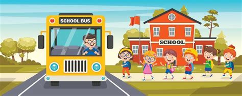 School Bus Front With School Children Exiting 1219775 Vector Art At