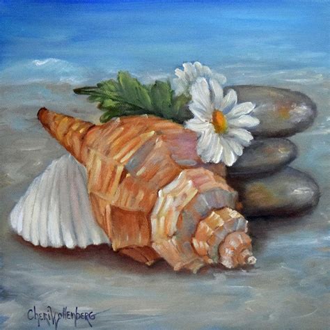 Still Life Painting Seashell And Rocks 2 Original Oil Painting By