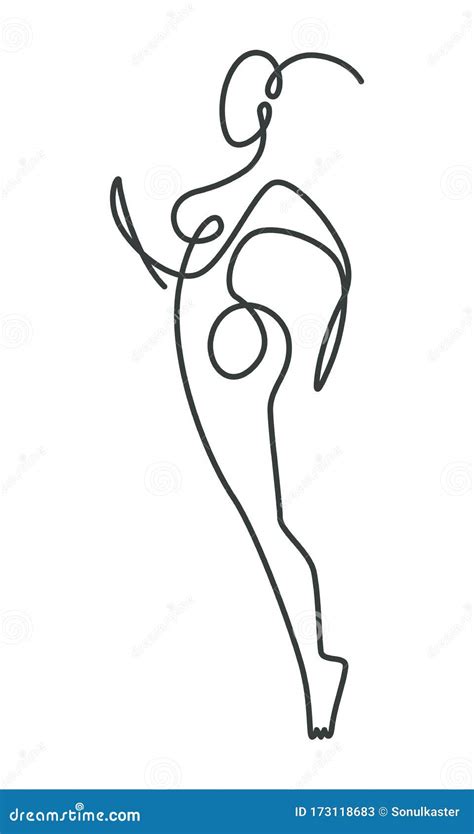 Woman Figure Continuous Line Drawing Isolated Icon Stock Vector