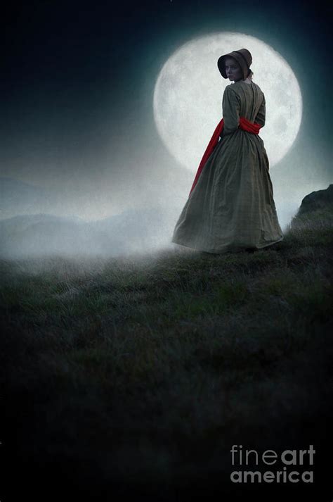 Victorian Woman On The Moors At Night By A Full Moon Photograph By Lee