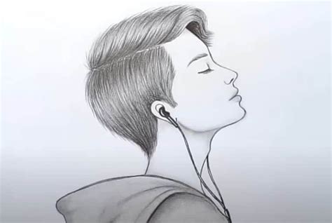 How To Draw A Boy With Earphones By Pencil Easy Easy People Drawings