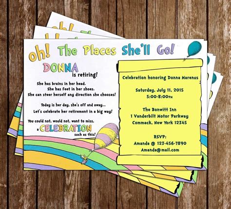 Invite friends and family to the celebration with one of these personalized, printable dr. Oh The Places You'll Go - Doctor Seuss - Retirement ...