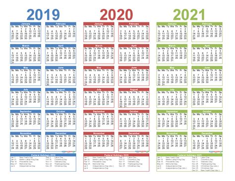 3 Year Calendar Printable 2019 2020 2021 Free Calendar Template Free