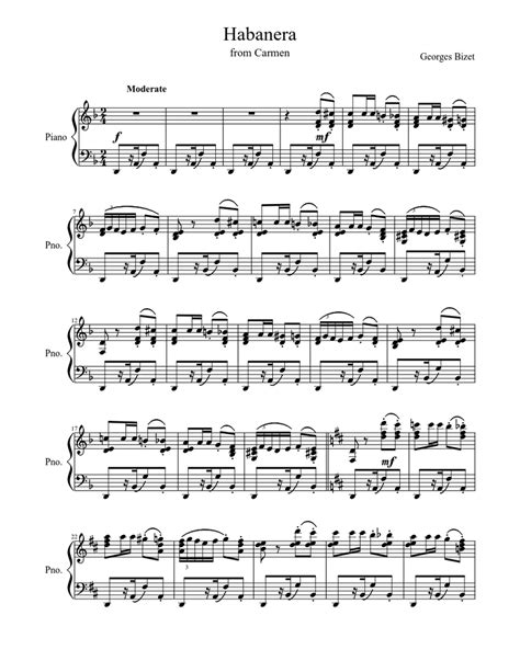 Habanera From Carmen Sheet Music For Piano Solo