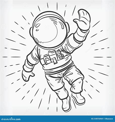 Doodle Floating Astronaut Simple Sketch Drawing Vector Illustration