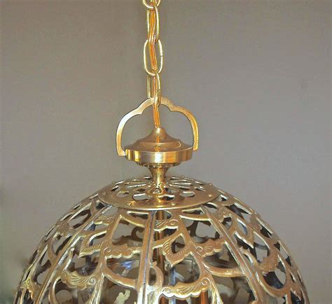 Inspired by modern japanese and scandinavian furniture, the aya ceiling fan features two blades that delicately peel away from the housing like fine wood shavings. Large Pierced Filigree Brass Japanese Asian Ceiling Pendant Light For Sale at 1stdibs