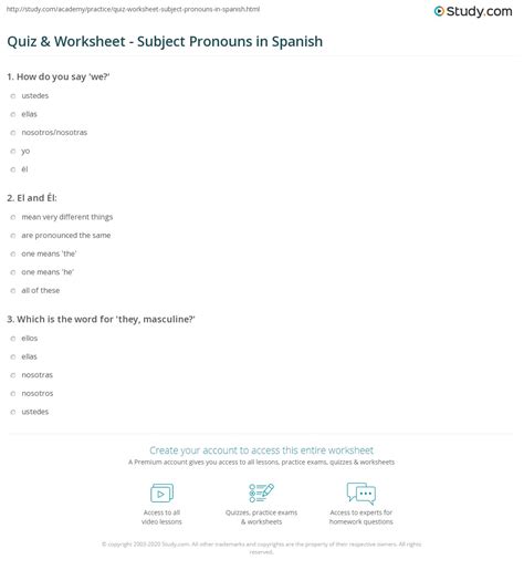 Subject Pronouns In Spanish Worksheet Answers Explained Free Worksheets