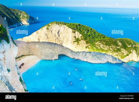 Shipwreck Beach At Early Morning Zakynthos Island Greece Stock Photo