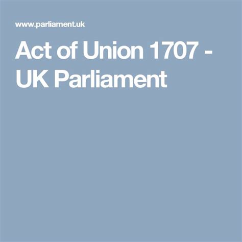 Act Of Union 1707 Uk Parliament Union Acting Parliament
