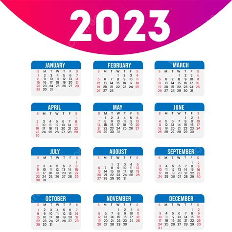 2023 十二個月日曆矢量剪貼畫 2023 年日历 2023年日历 2023年新年向量圖案素材免費下載，png，eps和ai素材下載