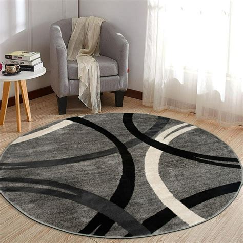 Osti Contemporary Abstract Circles Design Area Rug Gray 66 Round 025