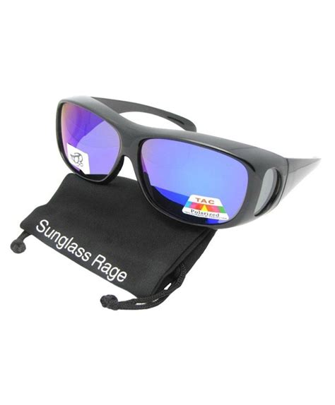Style F1 Color Mirror Polarized Lens Fit Over Sunglasses Black Frame Blue Mirrored Gray Lenses
