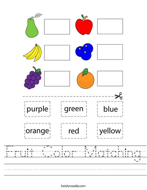 Fruit Color Matching Worksheet Twisty Noodle