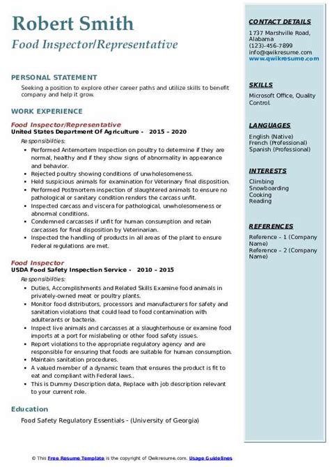 Quality inspector role is responsible for computer, basic, microsoft for example, if you have a ph.d in neuroscience and a master's in the same sphere, just list your ph.d. Food Inspector Resume Samples | QwikResume