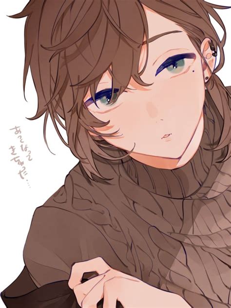 Anime Boy Long Brown Hair Blue Eyes