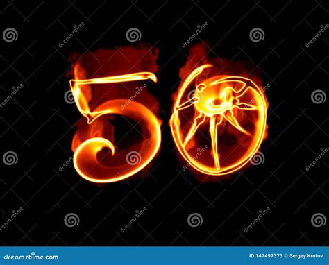 50 Years Isolated Numbers Lettering Written With Fire Flame Or Smoke On
