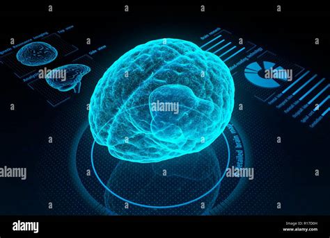 Holographic Human Brain In Virtual Reality Futuristic Diagnostic In