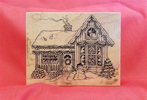 Cabin In The Snow Used Rubber Stamp Etsy Snow Cabin Stamp Stamp