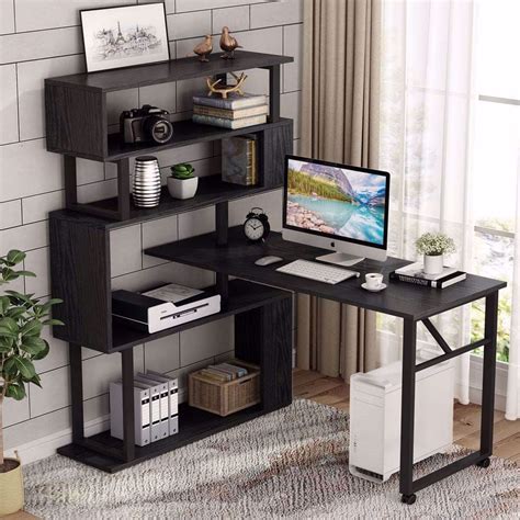 Buy TribeSigns Rotating Computer Desk With 5 Shelves Bookshelf Vintage