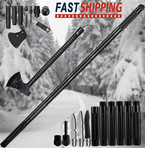 Tactical Walking Stick Survival Hiking Camping Trekking Poles With Axe