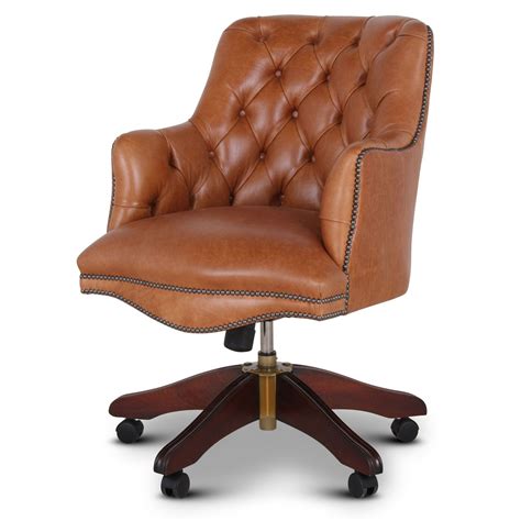 Buttoned Bosuns Swivel Chair In Tan Leather Desk Chairs From Brights