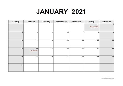 2021 Monthly Calendar Pdf Free Printable Templates