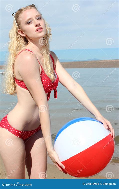 Woman With A Beach Ball Stock Photo Image Of Bdingman