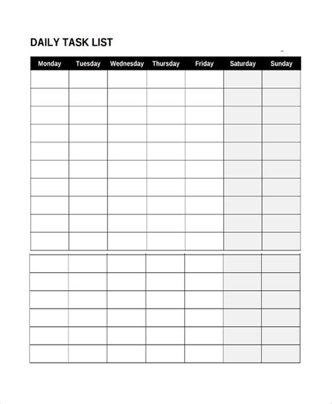 Daily Task List Template Printable Printable Templates