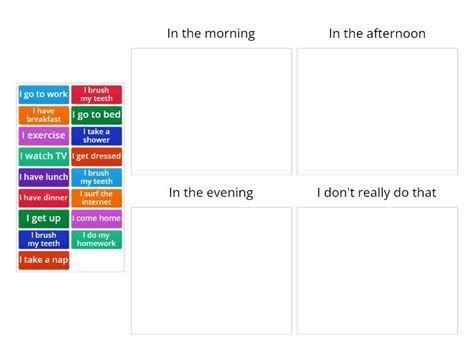 Daily Activities Morning Afternoon Evening Categorize