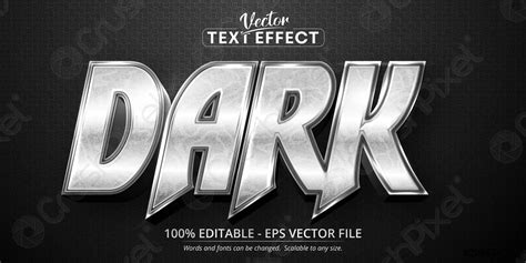 Dark Text Shiny Silver Style Editable Text Effect Stock Vector