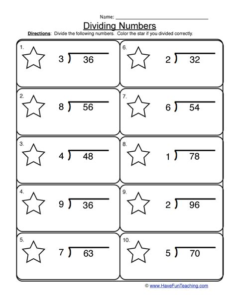 Dividing One Number Into Two Numbers Worksheet