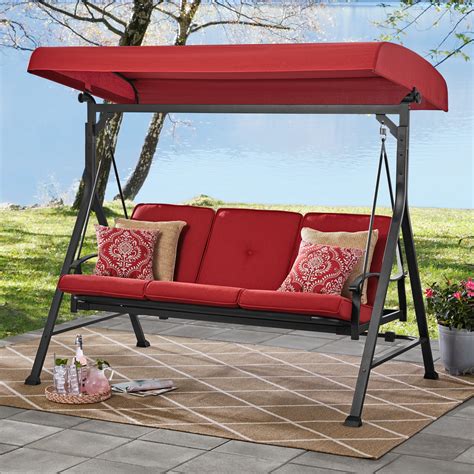 Mainstays Belden Park 3 Person Seat Outdoor Furniture Patio Swing And Daybed With Canopy Red