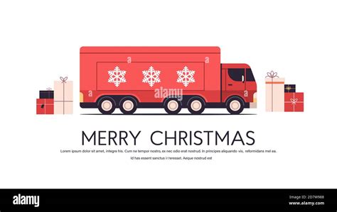 Red Truck Delivering Ts Merry Christmas Happy New Year Holidays