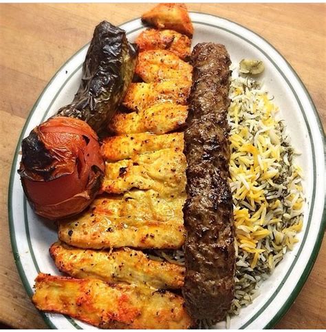 Persian Herb Rice With Kebab Ground Beef And Joojeh Kebab Bbq